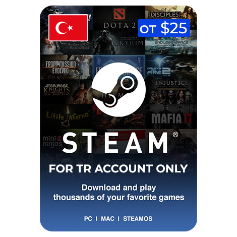Steam Wallet подарочная карта для Турции от 25 Долларов